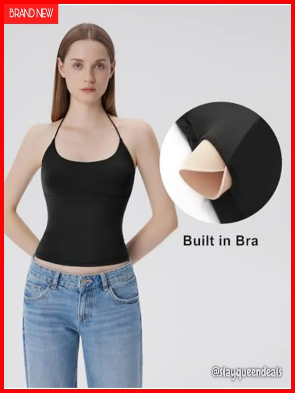 Halter Top with Built in Bra Double Lined Backless Y2K Going Out Tank Top